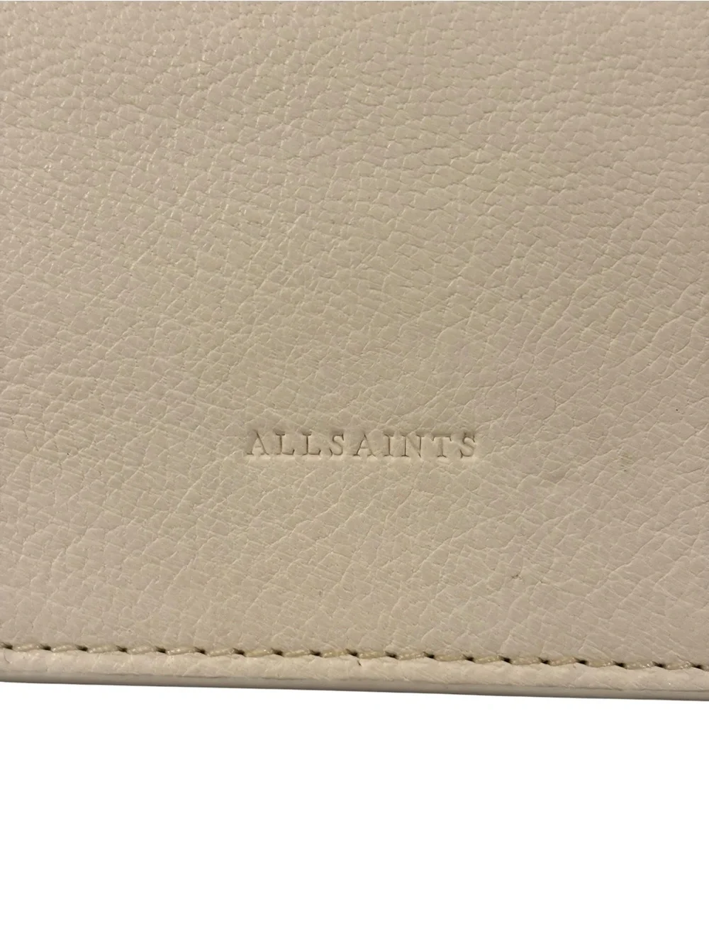 All Saint Leather Crossbody Bag in Cream with Gold Chain Strap